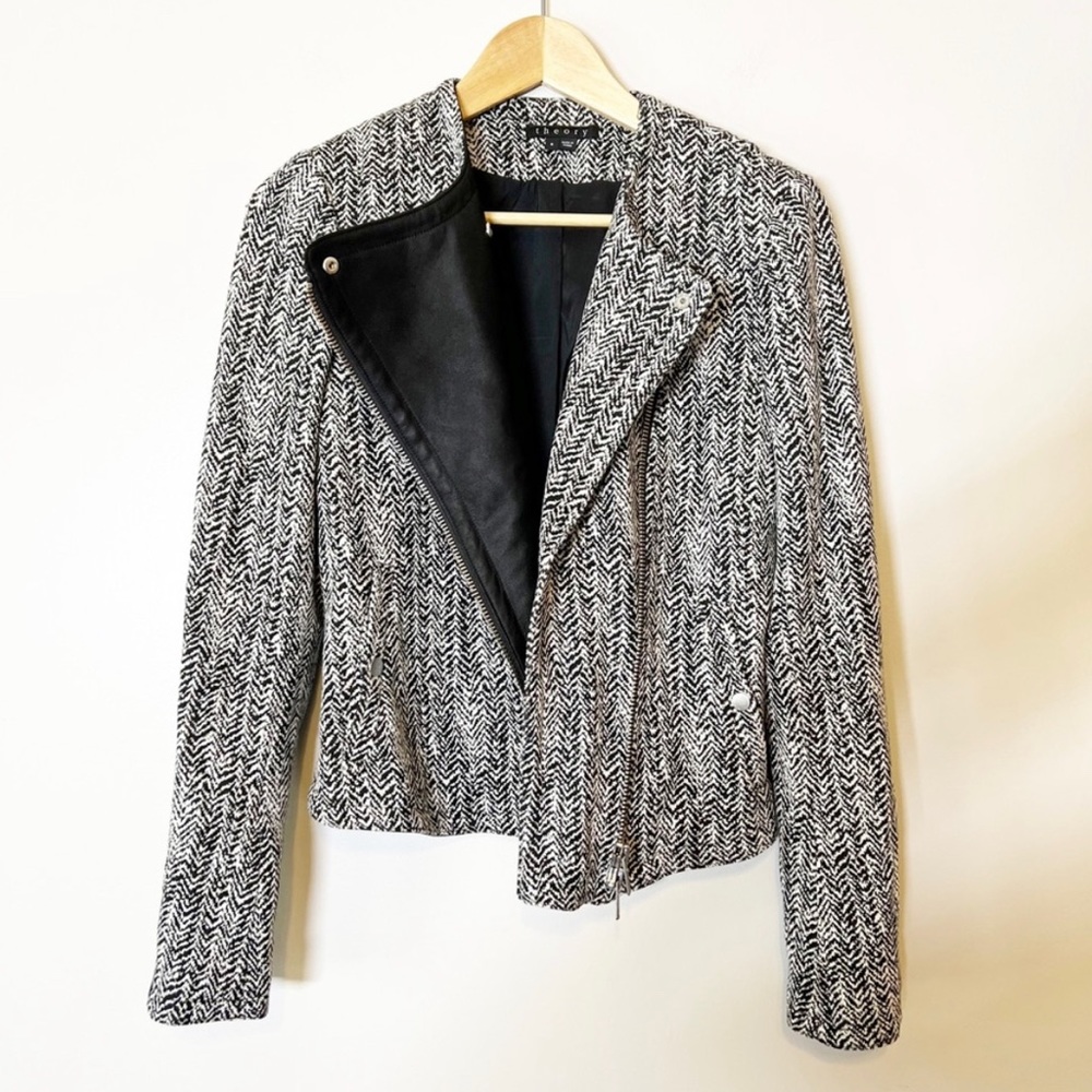 Theory Jacket Joean Herringbone Leather-Trim Size 8 - Gem